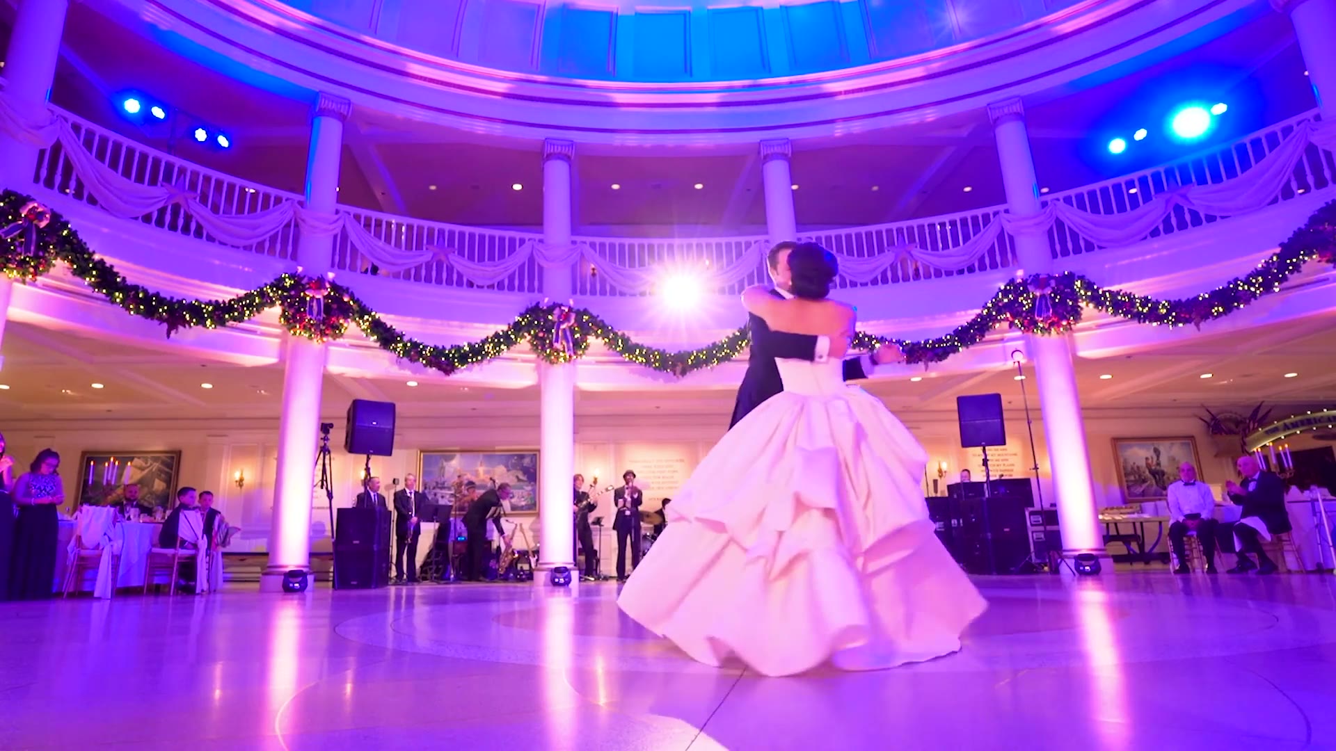 Couple learning salsa and bachata for their New York City wedding reception